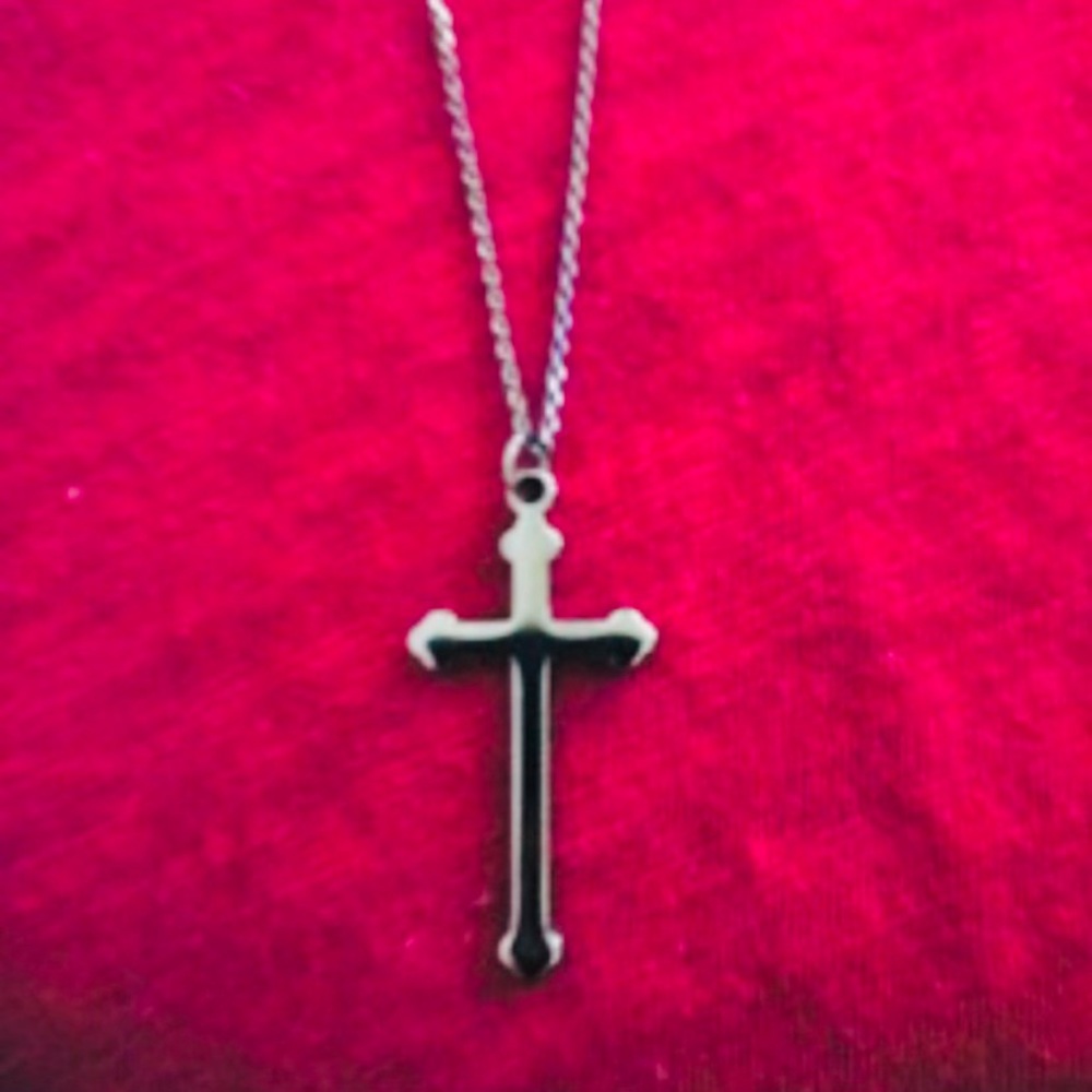 Gunmetal Cross Necklace 30”-31” NEW